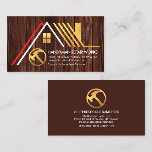 Carte De Visite A-Frame Gold Toit Bois Constructeur manutentionneu (Devant / Derrière)
