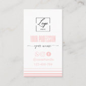 Carte de visite à logo rose et blanc Modern Blush (Devant)