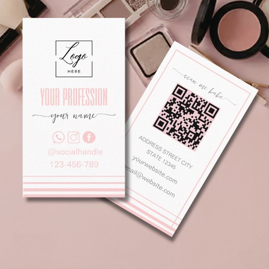 Carte de visite à logo rose et blanc Modern Blush