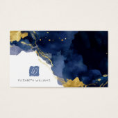 Carte de visite à monogramme abstrait bleu marine  (Devant)