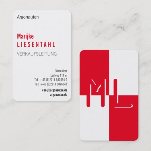 Carte de visite à monogramme en portrait (Devant / Derrière)