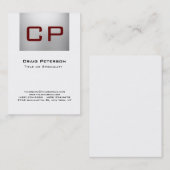 Carte de visite à monogramme vertical gris blanc r (Devant / Derrière)