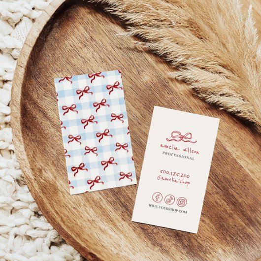 carte de visite à noeud papillon gingham minimalis