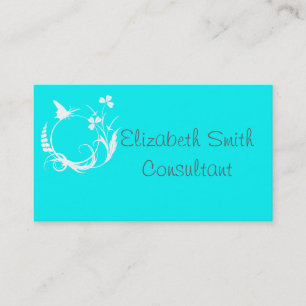 Carte de visite à papillon bleu turquoise et blan