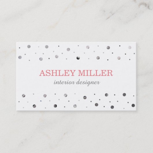 Carte de visite à points Polka blanc et argent mod (Devant)