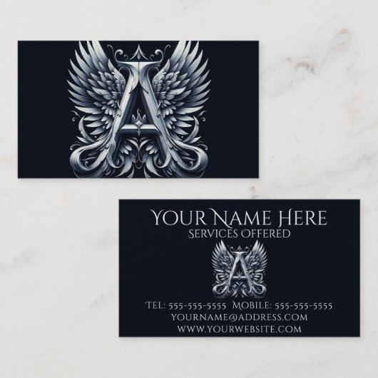 Carte De Visite A pour lettre alphabet Angel Initial (Devant / Derrière)
