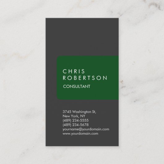 Carte de visite à rayure grise verte unique vertic (Devant)