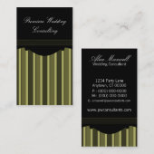 Carte de visite à rayures chics, vert olive (Devant / Derrière)