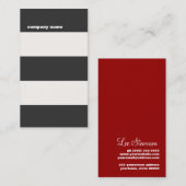 Carte de visite à rayures noir blanc et rouge mode (Devant / Derrière)
