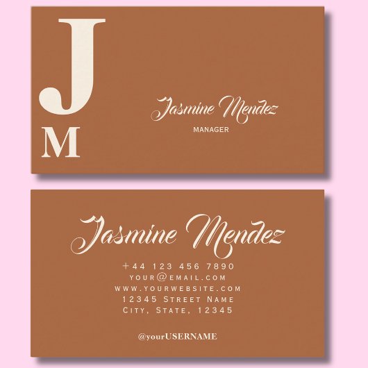 Carte de visite à typographie terracotta monogramm