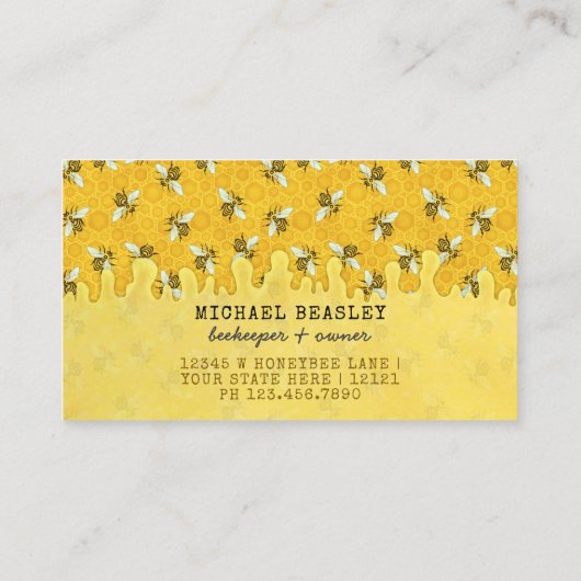 Carte De Visite Abeille Apiariste Ferme d'abeilles Honeycomb (Dos)