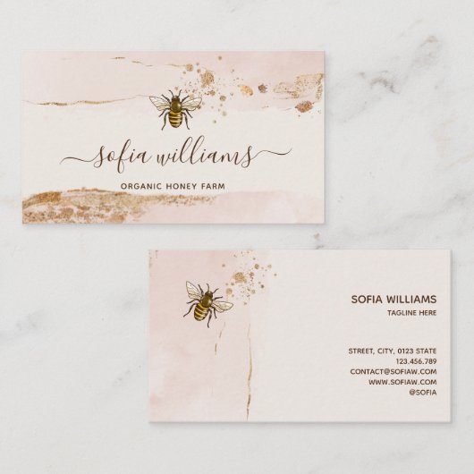 Carte De Visite Abeille Apiariste Ferme d'abeilles Honeycomb (Devant / Derrière)
