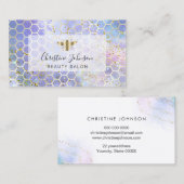 Carte De Visite abeille dorée sur parties scintillant FAUX bleu aq (Devant / Derrière)