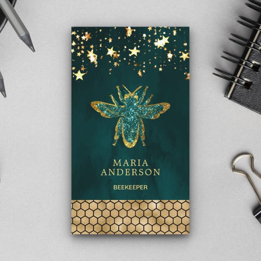 Carte De Visite Abeille turquoise Parties scintillant or miel apic