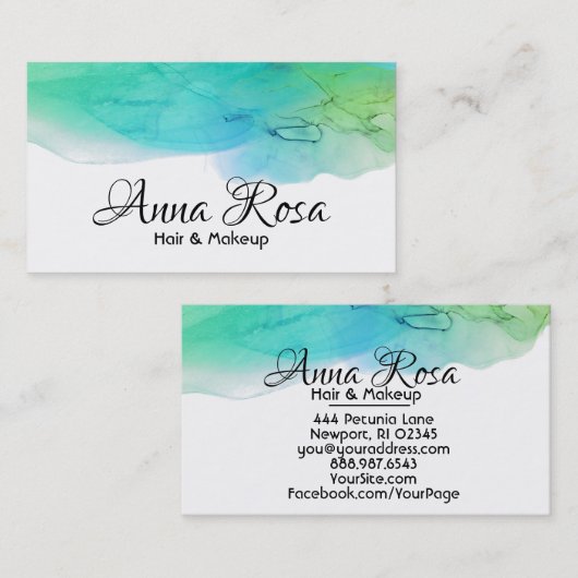 Carte De Visite Abrégé sur bleu Aqua d'aquarelle moderne de *~* (Devant / Derrière)