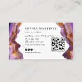 Carte De Visite Abstract Purple Agate gold glitter marble QR Code (Dos)