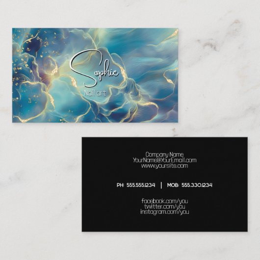Carte De Visite Abstract Teal Heavenly Sky  (Devant / Derrière)