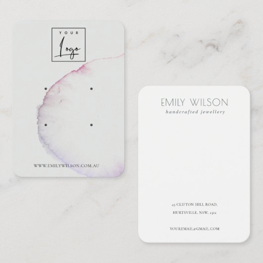 Carte De Visite Abstrait Argent gris rose violet 2 oreille écran (Devant / Derrière)