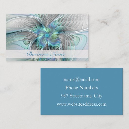 Carte De Visite Abstrait Bleu Vert Papillon Imaginaire Fractal Art (Devant / Derrière)
