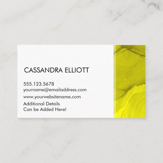 Carte De Visite Abstrait Bold Jaune alcool Encre Liquide Art (Dos)