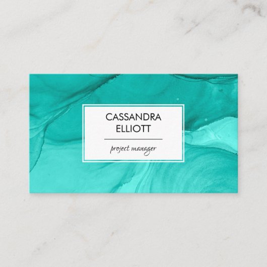 Carte De Visite Abstrait Bold Turquoise Unique Encre d'alcool Liqu (Devant)