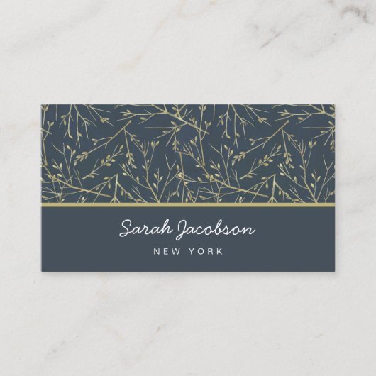 Carte De Visite Abstrait Branches Gris Bleu Or (Devant)