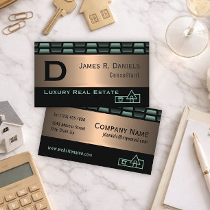 Carte De Visite Abstrait Cuivre Vert Luxe Motif d'Art Métallique