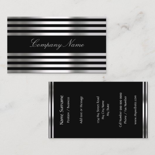 Carte De Visite Abstrait d'argent noir blanc (Devant / Derrière)