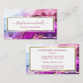 Carte De Visite Abstrait d'encre liquide Rainbow Gold (Devant / Derrière)