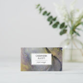 Carte De Visite Abstrait Dusty Blue & Gold Alcohol Enk Liquid Art (Debout devant)