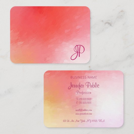 Carte De Visite Abstrait Élégant Modèle de monogramme de script (Devant / Derrière)