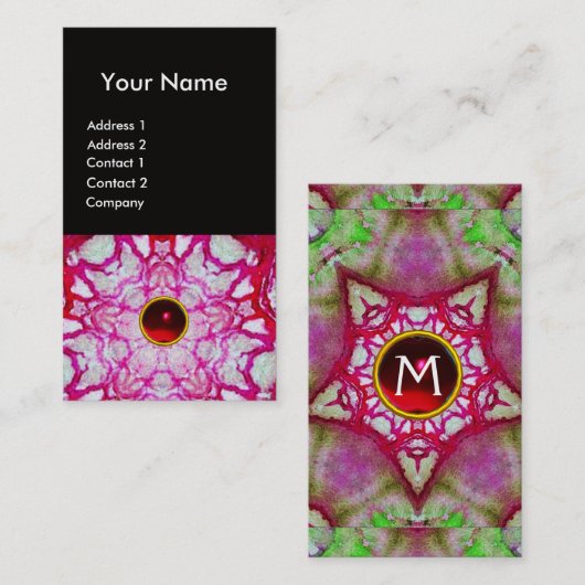 CARTE DE VISITE ABSTRAIT ÉTOILE ROUGE BLANC, MONOGRAMME EN PIERRE (Devant / Derrière)