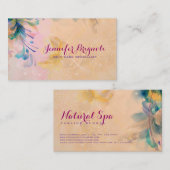 Carte De Visite Abstrait Floral Arrière - plan Bleu Et Beige (Devant / Derrière)