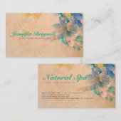 Carte De Visite Abstrait Floral Arrière - plan Bleu Et Beige (Devant / Derrière)