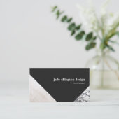 Carte De Visite Abstrait géométrique noir et Marbre blanc (Debout devant)