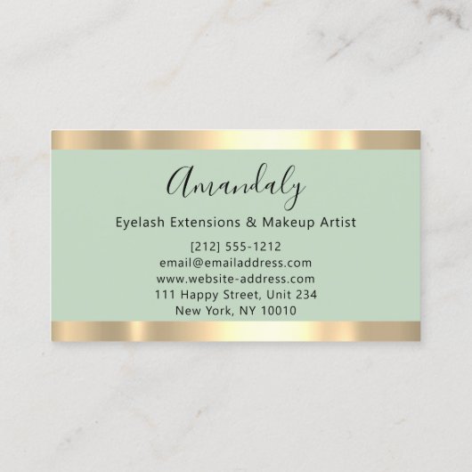 Carte De Visite Abstrait Gold Strokes Frame Marble Mint Green (Dos)