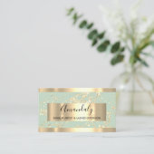 Carte De Visite Abstrait Gold Strokes Frame Marble Mint Green (Debout devant)
