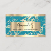 Carte De Visite Abstrait Gold Strokes Frame Marbre Aqua Blue (Devant)
