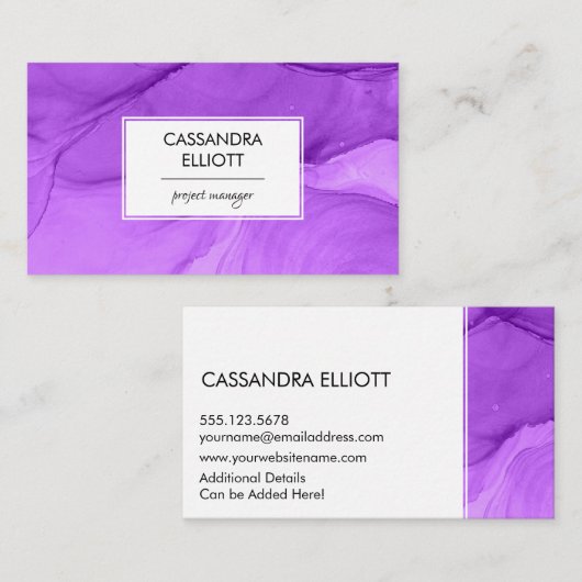 Carte De Visite Abstrait Lumineuse Violet Encre D'Alcool Liquide A (Devant / Derrière)