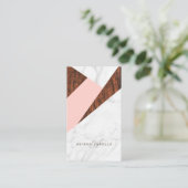 Carte De Visite Abstrait moderne rose, Marbre blanc et bois (Debout devant)