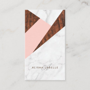 Carte De Visite Abstrait moderne rose, Marbre blanc et bois