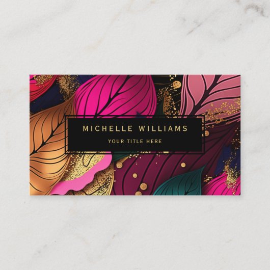 Carte De Visite Abstrait or feuille moderne (Devant)