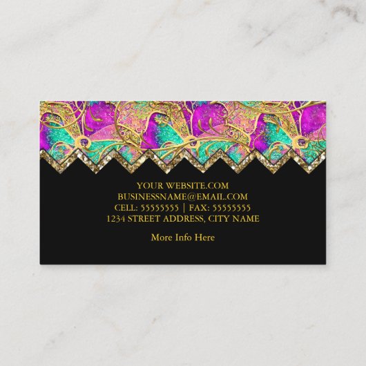 Carte De Visite Abstrait rose chaud violet Turquoise or noir (Dos)