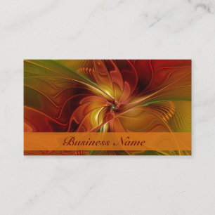 Carte De Visite Abstrait Rouge Orange Brown Vert Fractal Art Flowe