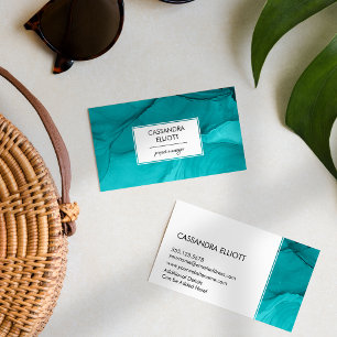 Carte De Visite Abstrait Turquoise Unique Encre D'Alcool Liquide