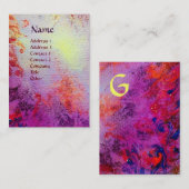 Carte De Visite ABSTRAITE EAUX D'OR MONOGRAM violet fuchsia rose (Devant / Derrière)