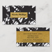 Carte de visite abstraite noire blanche dorée desi (Devant / Derrière)