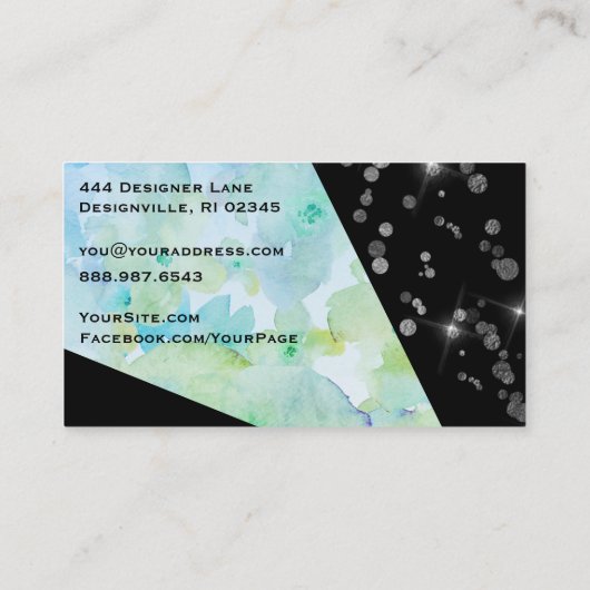 Carte De Visite *~* Abstraite Parties scintillant noire Fleur géom (Dos)