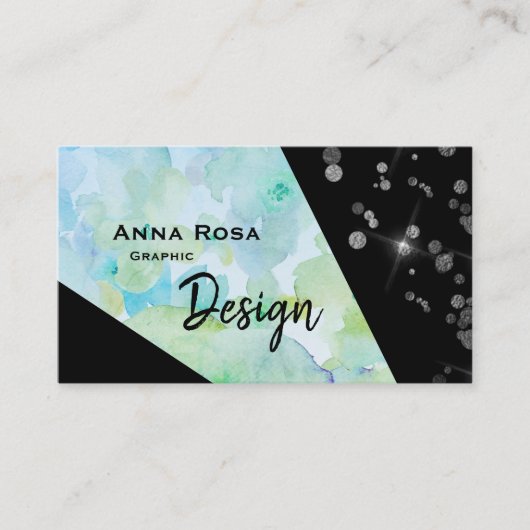 Carte De Visite *~* Abstraite Parties scintillant noire Fleur géom (Devant)