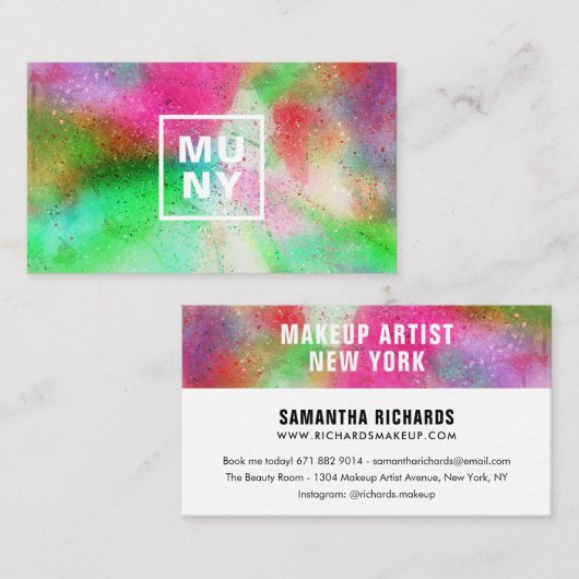 Carte De Visite Abstraite peinture à l'aquarelle splatter initiale (Devant / Derrière)